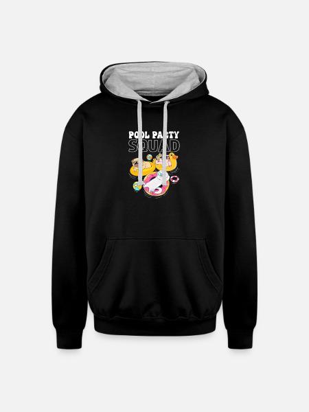 Kids Pool Party Squad Animals Birthday - Unisex Contrast Hoodie - black/heather gray