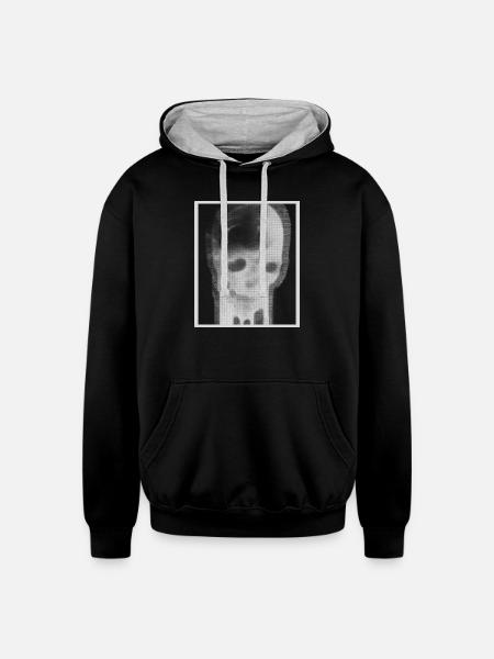 Monochrome Skull Halftone - Unisex Contrast Hoodie - black/heather gray
