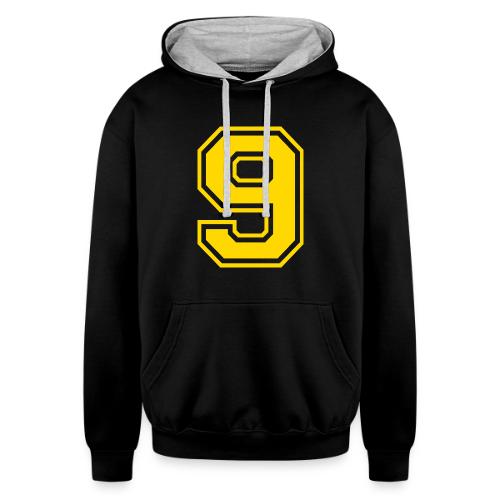Number 9 in a classic athletic collegiate font - Unisex Contrast Hoodie