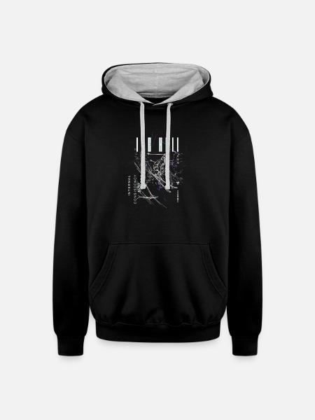 Neon Lightning Skeleton Circuit - Unisex Contrast Hoodie - black/heather gray