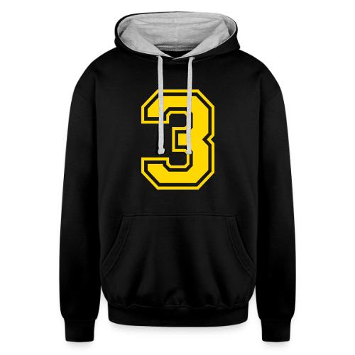 Number 3 in a classic athletic collegiate font - Unisex Contrast Hoodie