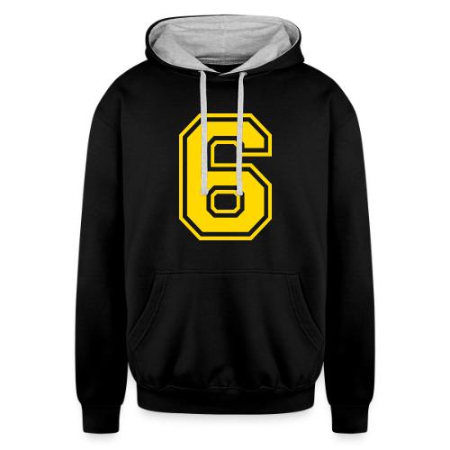 Number 6 in a classic athletic collegiate font - Unisex Contrast Hoodie