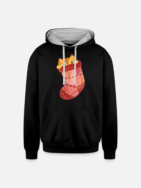 Cute Cat Socks - Unisex Contrast Hoodie - black/heather gray