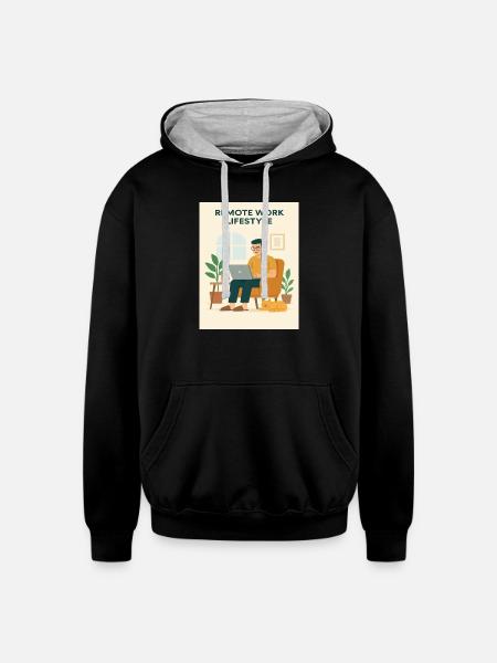 Remote Work Lifestyle Illustration - Unisex Contrast Hoodie - black/heather gray