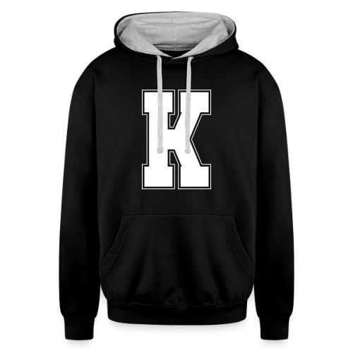 White Letter K – Varsity Alphabet Monogram - Unisex Contrast Hoodie