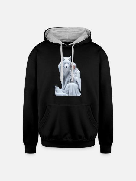 White serenity - Unisex Contrast Hoodie - black/heather gray