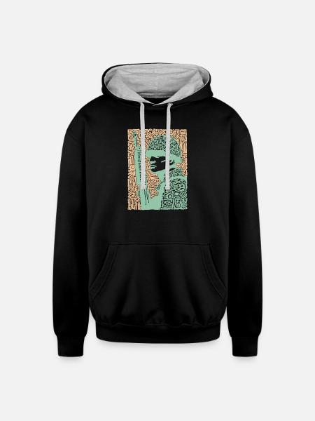 Mosaic Soldier Rifle Art - Unisex Contrast Hoodie - black/heather gray