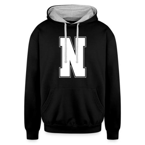 White Letter N – Varsity Alphabet Monogram - Unisex Contrast Hoodie