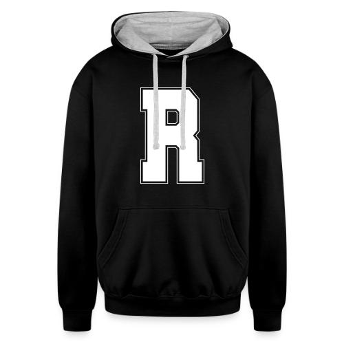 White Letter R – Varsity Alphabet Monogram - Unisex Contrast Hoodie