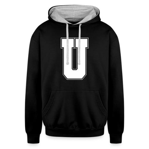 White Letter U – Varsity Alphabet Monogram - Unisex Contrast Hoodie