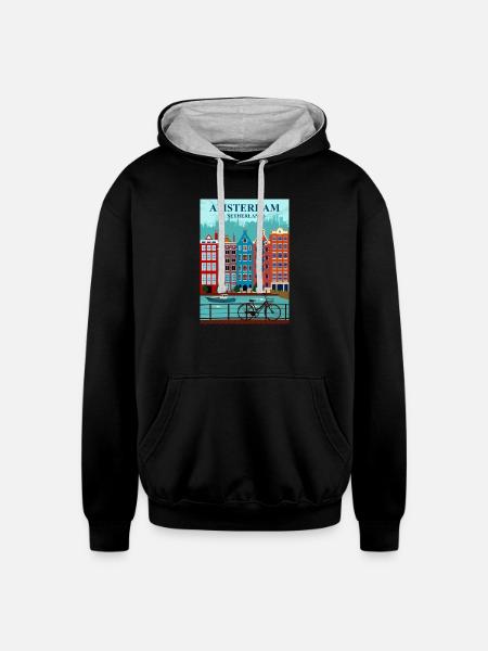 Amsterdam Travel - Unisex Contrast Hoodie - black/heather gray