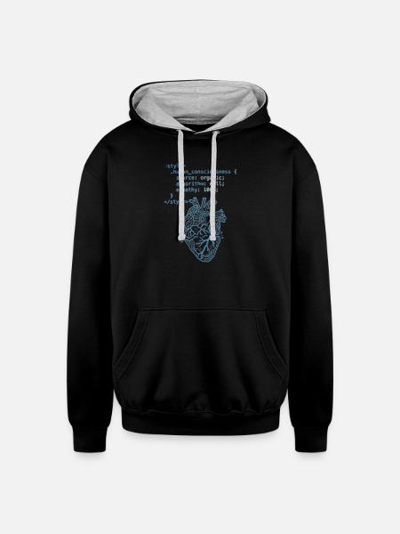 CodeHeart Anatomy Illustration - Unisex Contrast Hoodie - black/heather gray