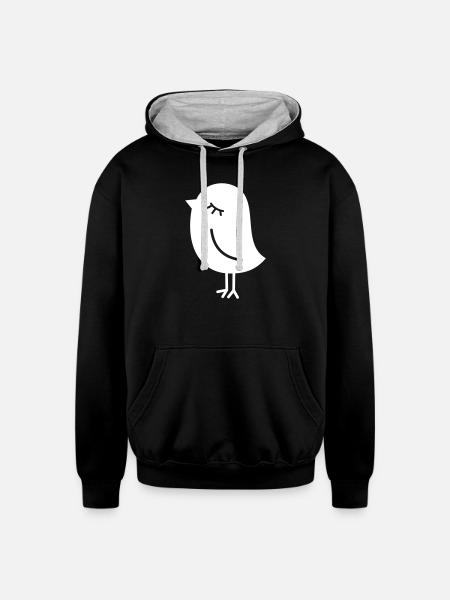 Cute Sparrow Chick – Tweeting Birdie - Unisex Contrast Hoodie - black/heather gray