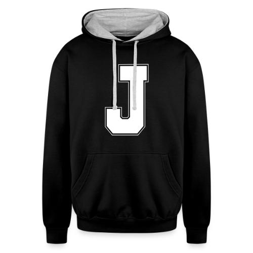 White Letter J – Varsity Alphabet Monogram - Unisex Contrast Hoodie