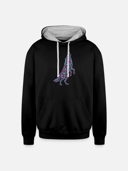 Howling Wolf Calligraffiti - Unisex Contrast Hoodie - black/heather gray