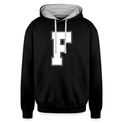 White Letter F – Varsity Alphabet Monogram - Unisex Contrast Hoodie