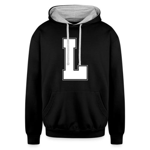 White Letter L – Varsity Alphabet Monogram - Unisex Contrast Hoodie