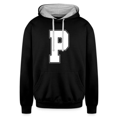 White Letter P – Varsity Alphabet Monogram - Unisex Contrast Hoodie
