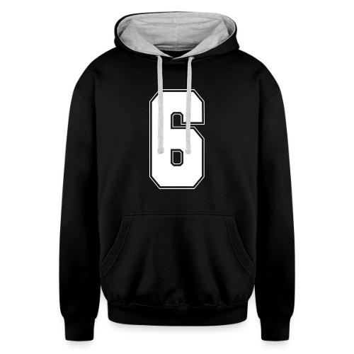 White Number 6 – Varsity Font - Unisex Contrast Hoodie