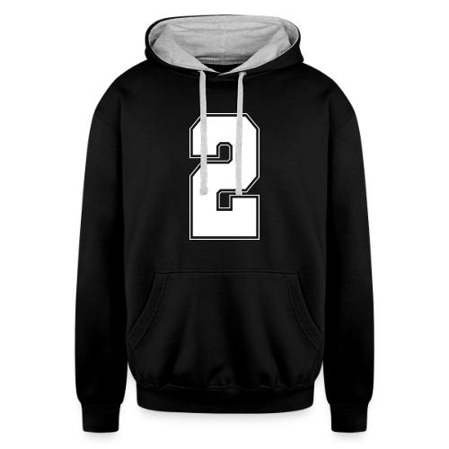 White Number 2 – Varsity Font - Unisex Contrast Hoodie