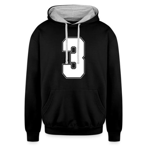 White Number 3 – Varsity Font - Unisex Contrast Hoodie