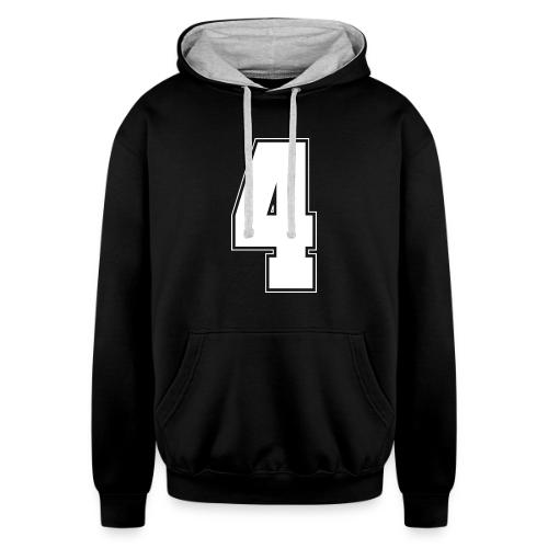 White Number 4 – Varsity Font - Unisex Contrast Hoodie