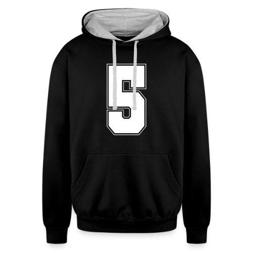 White Number 5 – Varsity Font - Unisex Contrast Hoodie
