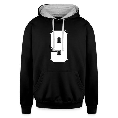 White Number 9 – Varsity Font - Unisex Contrast Hoodie