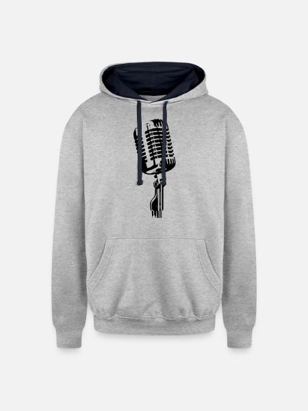 microphone - Unisex Contrast Hoodie - heather gray/navy