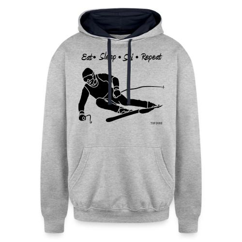 Eat Sleep Ski Repeat - bw - new001 - Unisex Contrast Hoodie
