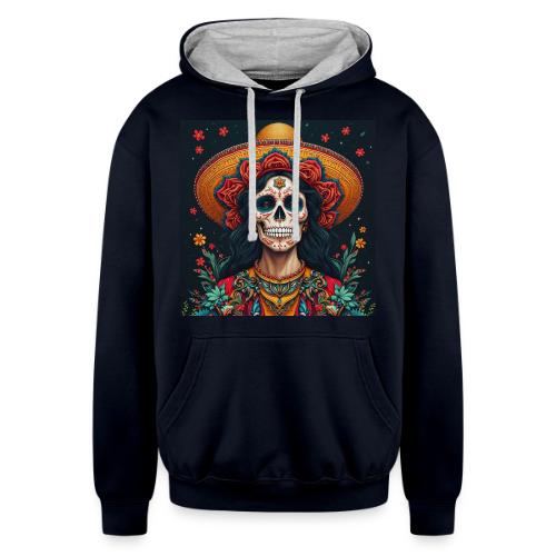 Charra Skull Art | Traditional Mexican Design - Unisex Contrast Hoodie