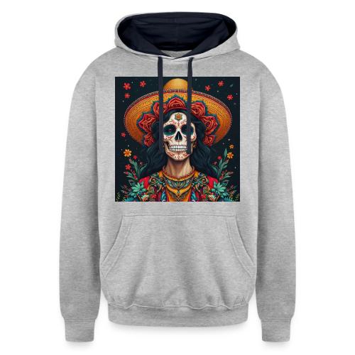 Charra Skull Art | Traditional Mexican Design - Unisex Contrast Hoodie
