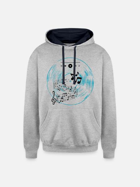 Cyan Vinyl - Unisex Contrast Hoodie - heather gray/navy