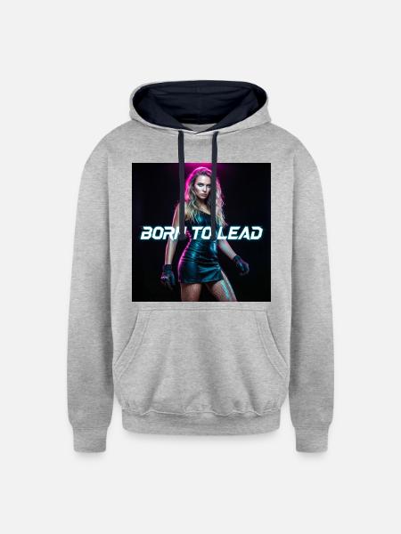 Cyberpunk Aesthetic — Neon Command Presence - Unisex Contrast Hoodie - heather gray/navy
