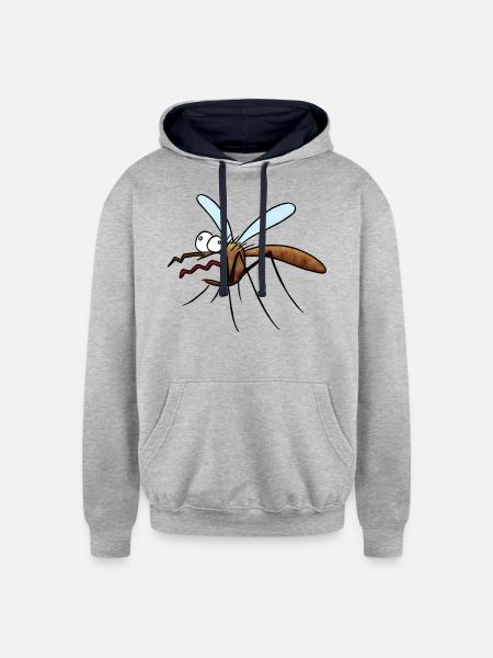 Scared Mosquito Cartoon - Unisex Contrast Hoodie - heather gray/navy