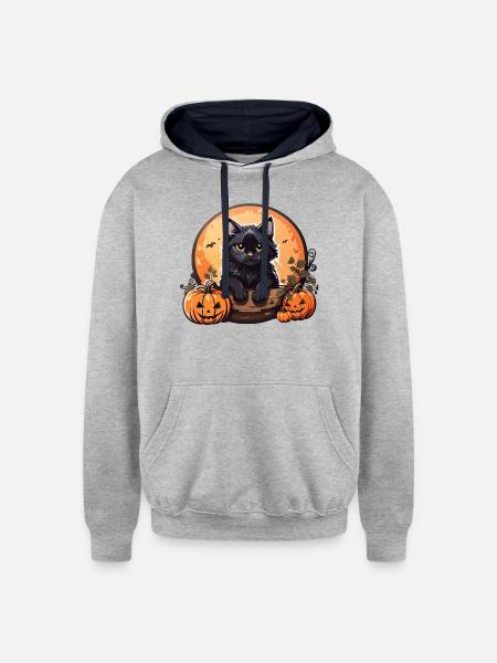 Halloween Cat - Unisex Contrast Hoodie - heather gray/navy