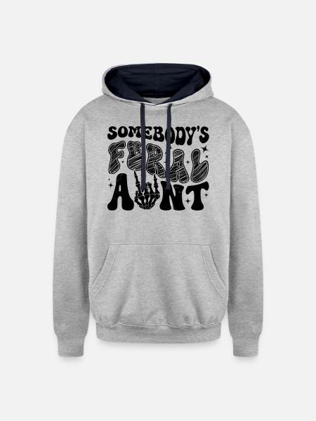 Somebody's Feral Aunt - Unisex Contrast Hoodie - heather gray/navy