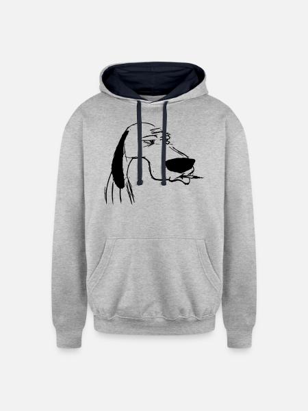 smoking dog - Unisex Contrast Hoodie - heather gray/navy