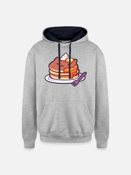 Cat Pancakes - Unisex Contrast Hoodie - heather gray/navy