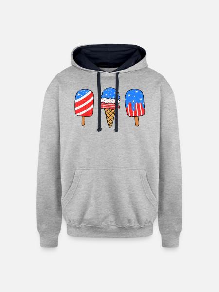 4th July Ice American - Unisex Contrast Hoodie - heather gray/navy