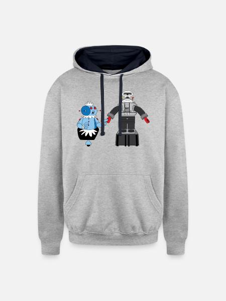 Rosie and Lost in Space Robot - Unisex Contrast Hoodie - heather gray/navy