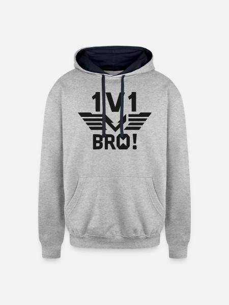 1v1 Bro - Unisex Contrast Hoodie - heather gray/navy