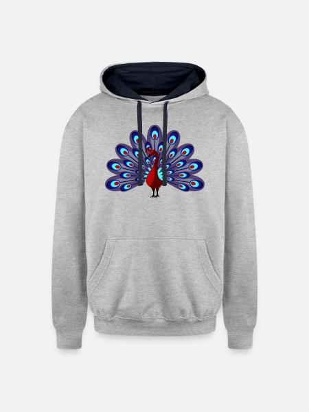 Peacock Burgundy - Unisex Contrast Hoodie - heather gray/navy