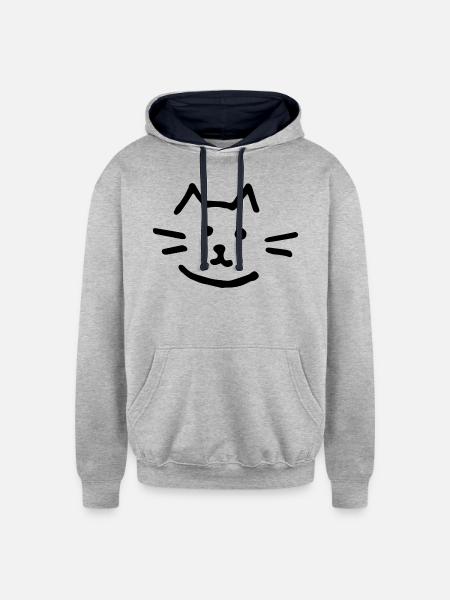 cat face - Unisex Contrast Hoodie - heather gray/navy