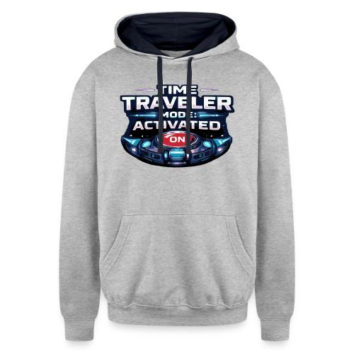 Time Traveler Mode – Futuristic Neon Sci-Fi Tee - Unisex Contrast Hoodie