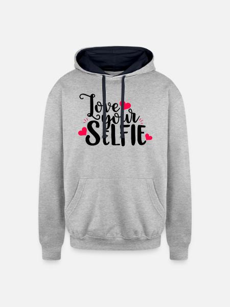 Love Your Selfie - Unisex Contrast Hoodie - heather gray/navy