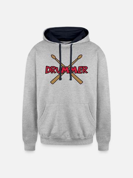 Drummer Crossed Drumsticks - Unisex Contrast Hoodie - heather gray/navy
