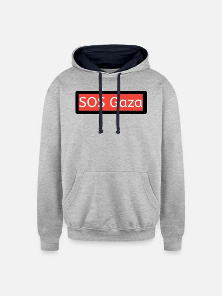 SOS Gaza - Unisex Contrast Hoodie - heather gray/navy