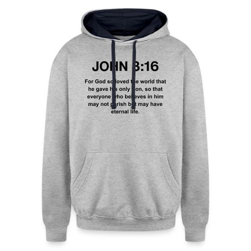 John 3:16 Christian Apparel – Bible Verse Clothing - Unisex Contrast Hoodie