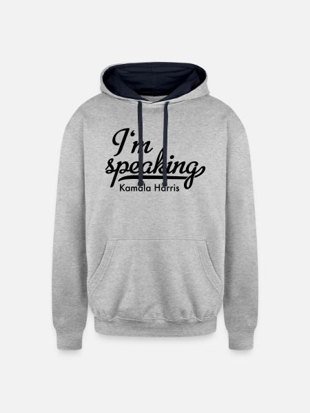 I'm speaking - Unisex Contrast Hoodie - heather gray/navy